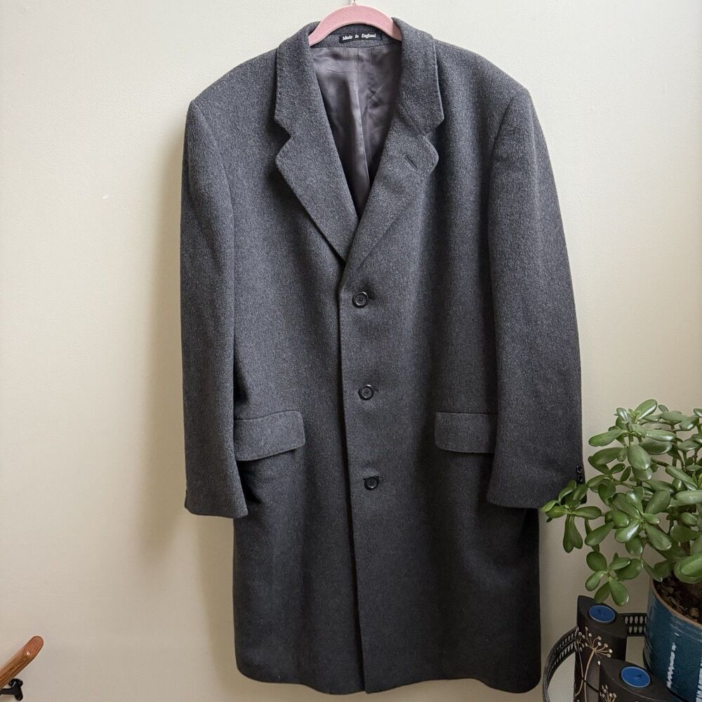Vintage Lord & Taylor Mens 100% Cashmere Coat Gray made in England Size 44R